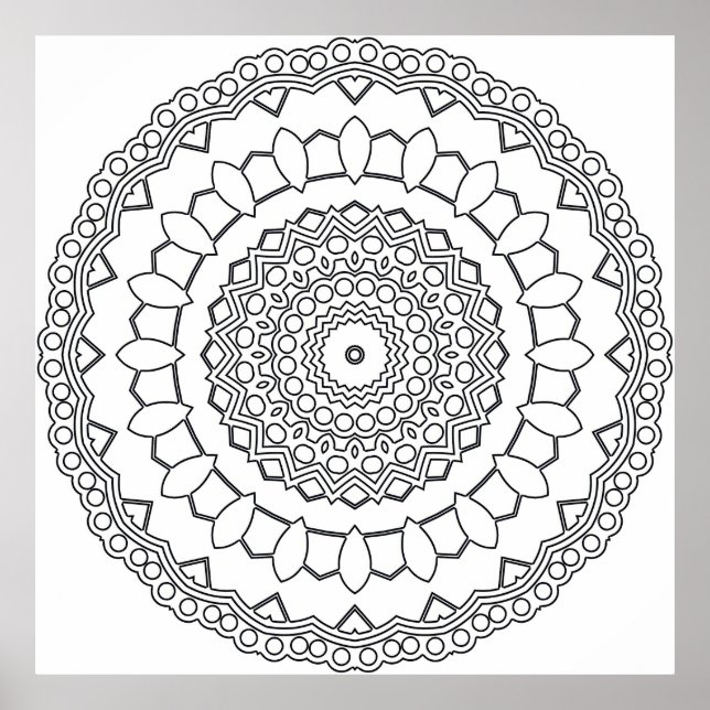 Mandala Coloring Page with Petals and Dot Rings Poster (Front)