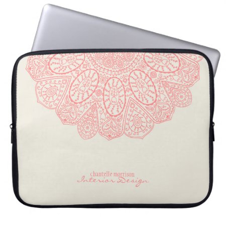 Mandala Coral Pink Hand Drawn Pattern Design Laptop Sleeve