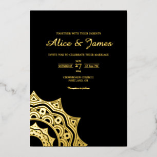 Mandala Corner Elegant Black Gold Foil Wedding Invitation