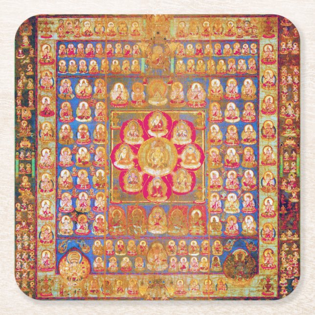 Mandala Cosmic Diagram for Meditation Square Paper Coaster (Front)