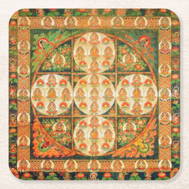 Mandala Cosmic Diagram for Meditation Square Paper Coaster (Front)