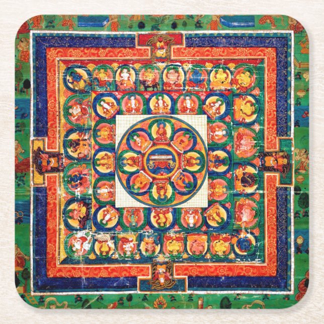 Mandala Cosmic Diagram for Meditation Square Paper Coaster (Front)
