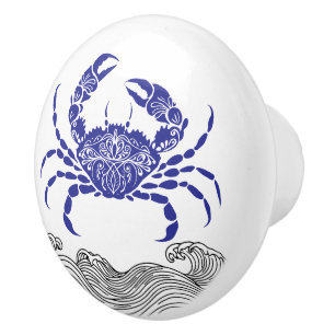 Mandala Crab– Coastal Blue Ceramic Knob