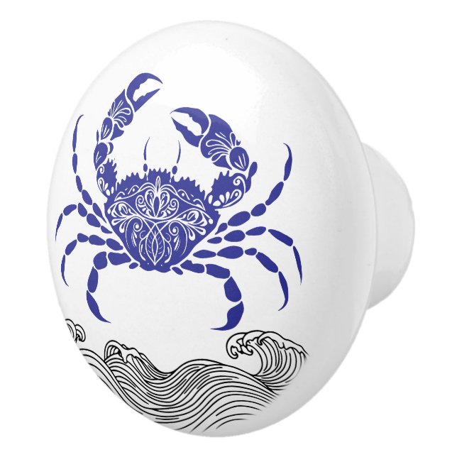 Mandala Crab– Coastal Blue  Ceramic Knob (Right)
