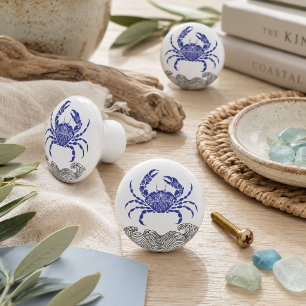 Mandala Crab– Coastal Blue  Ceramic Knob