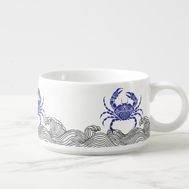 Mandala Crab Coastal – Blue Nautical Kitchen Bowl (Left)