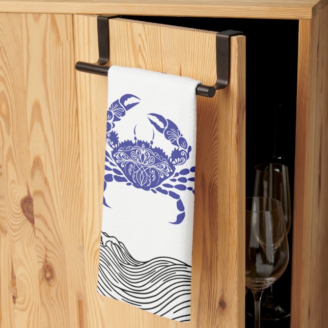 Mandala Crab Coastal – Nautical Minimalist Kitchen Towel (Thirds Fold)
