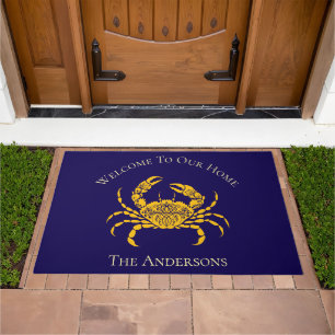 Mandala Crab Orange and Navy Blue  Doormat