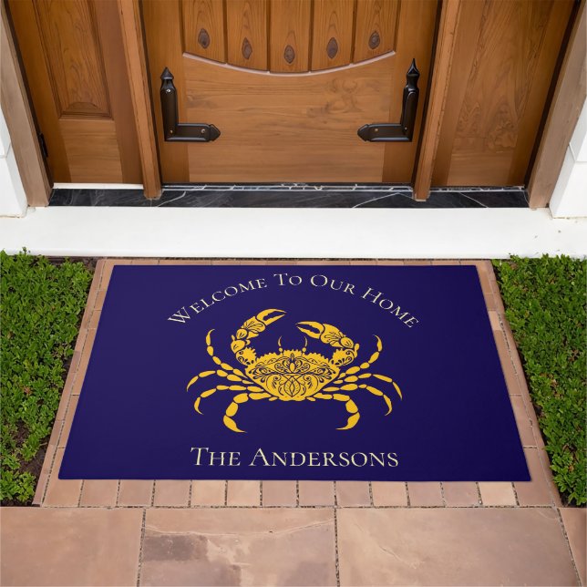 Mandala Crab Orange and Navy Blue  Doormat (Outdoor)