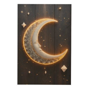 Mandala Crescent Moon – Celestial Boho Design Wood Wall Art