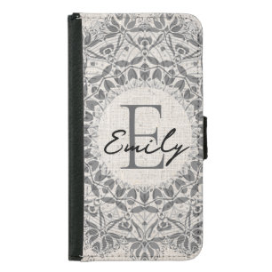 Mandala Custom Name Monogram Monochrome Light Gray Samsung Galaxy S5 Wallet Case