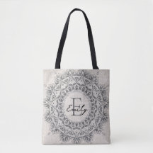 Mandala Custom Name Monogram Monochrome Light Gray