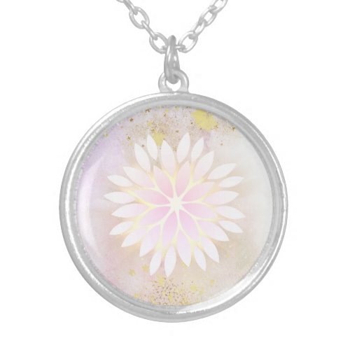 *~* Mandala Dahlia Pastel Lavender Peach AP2 Silver Plated Necklace