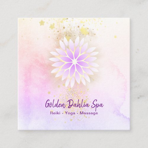  Mandala Dahlia Pastel Lavender Pink Square Business Card