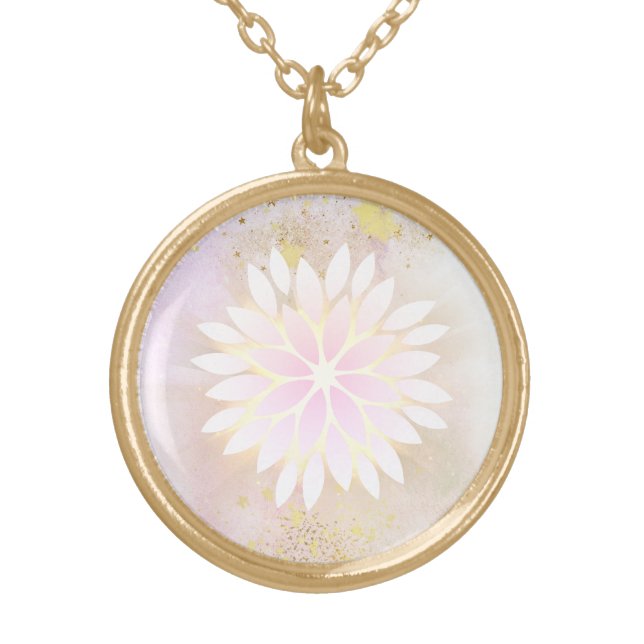 *~* Mandala Dahlia Pastel Peach Lavender AP2 Gold Plated Necklace (Front)