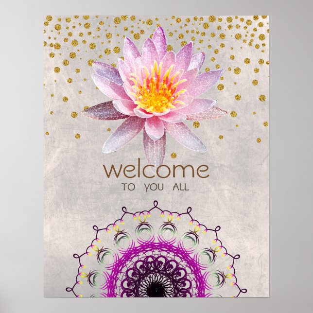 Mandala Damask  Lotus Welcome Yoga Meditation Poster (Front)