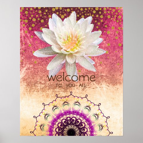Mandala Damask  Lotus Welcome Yoga Meditation Poster