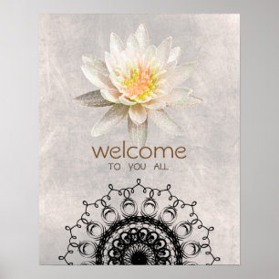 Mandala Damask  Lotus Welcome Yoga Meditation Poster