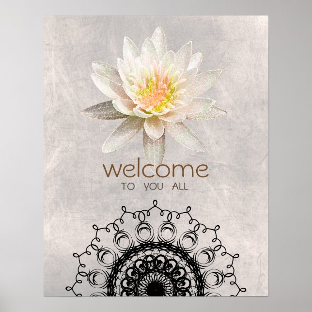 Mandala Damask  Lotus Welcome Yoga Meditation Poster (Front)