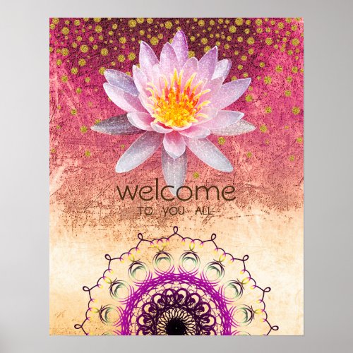 Mandala Damask  Lotus Welcome Yoga Meditation Poster