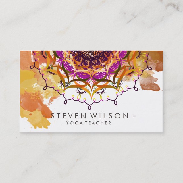 Mandala Damask Yoga Meditation Holistic Massage Business Card (Front)
