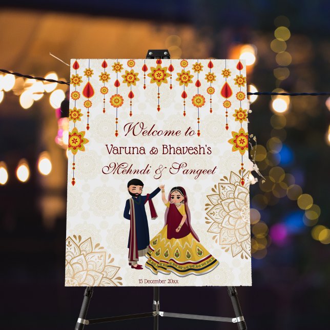 Mandala decor dancing Indian couple mehndi sangeet Foam Board (Creator Uploaded)