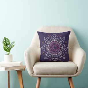 Mandala Decorative Throw Pillow – Purple Geometric
