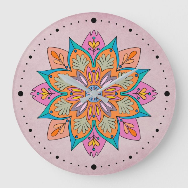 Mandala Decorativo de la India  Large Clock (Front)