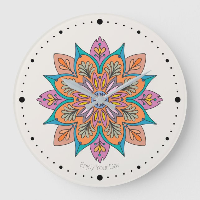 Mandala Decorativo de la India  Large Clock (Front)