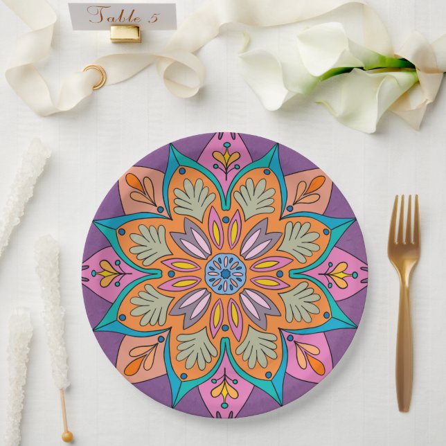 Mandala Decorativo de la India  Paper Plates (Wedding)