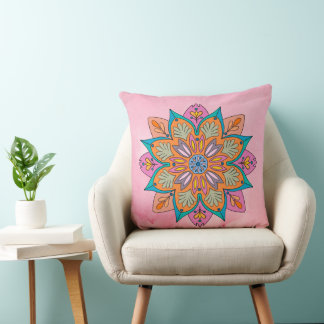 Mandala Decorativo de la India Throw Pillow