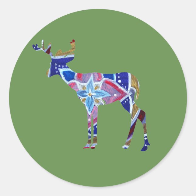 Mandala deer Classic Round Sticker, Glossy Sticker (Front)