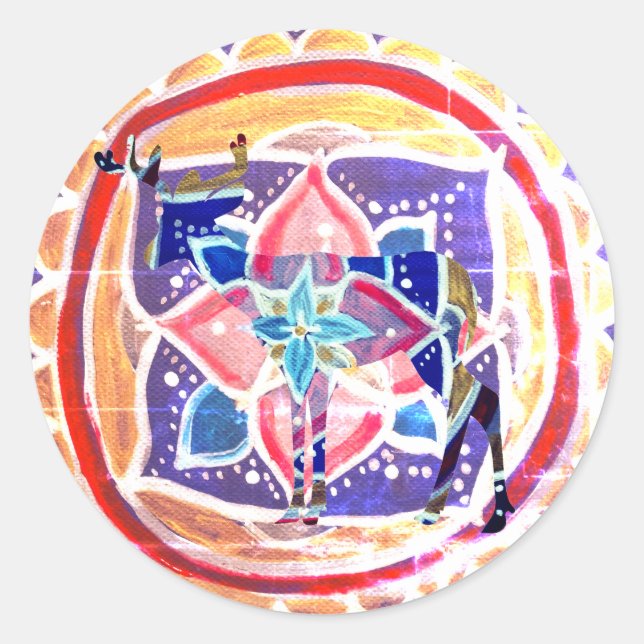 Mandala deer Classic Round Sticker, Glossy Sticker (Front)