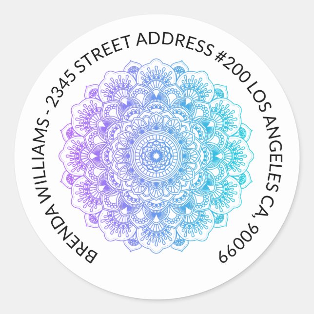 mandala design blue-green to purple ombre classic round sticker (Front)