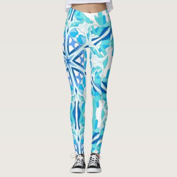 Mandala Design  Blue Ivy On White Leggings by PicturesByDesign at Zazzle