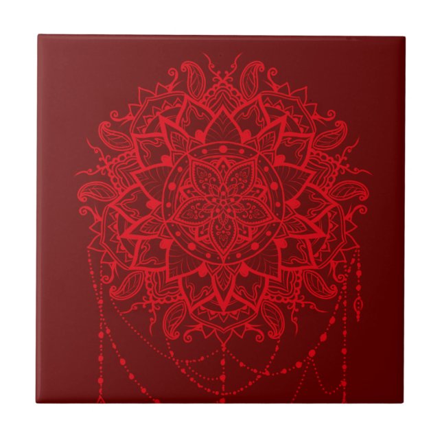 Mandala design burgundy Indian Ceramic Tile (Front)