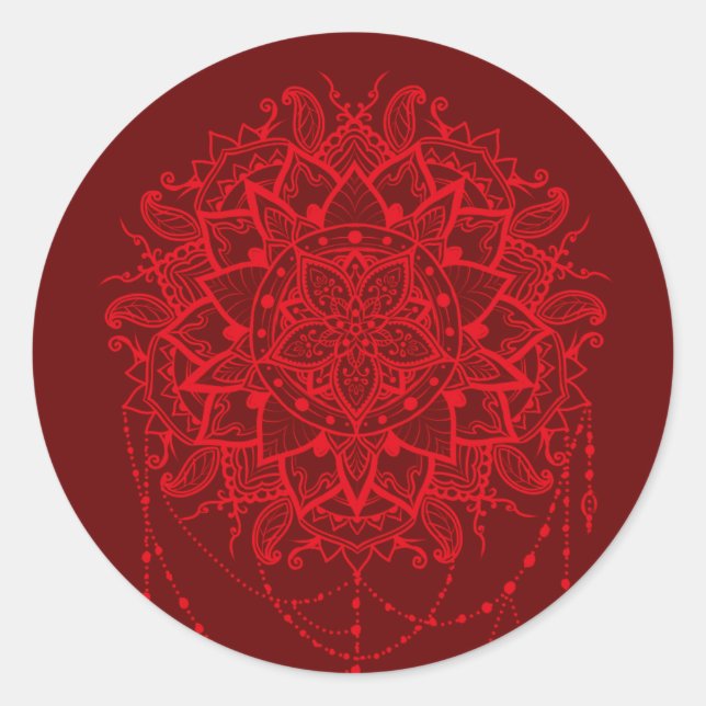 Mandala design burgundy Indian Classic Round Sticker (Front)