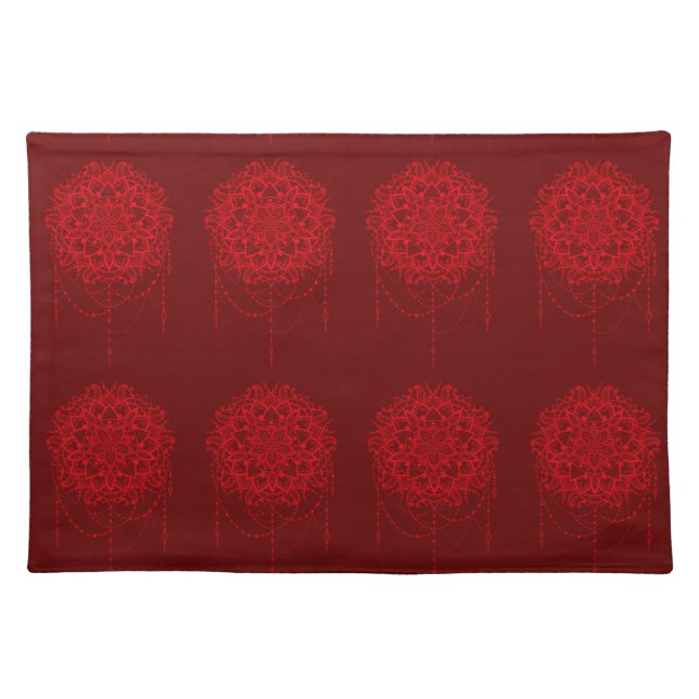 Mandala design burgundy Indian Cloth Placemat (Front)
