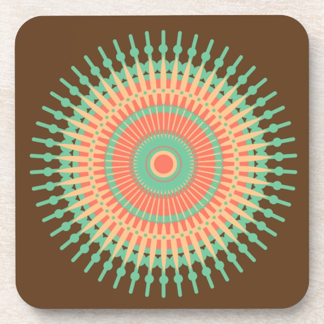Mandala design green, orange Indian Drink Coaster (Front)