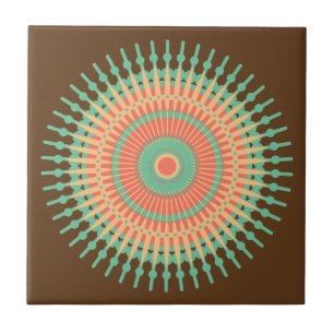 Mandala design green, orange Indian Tile