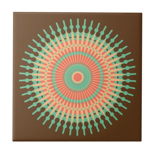 Mandala design green, orange Indian Tile (Front)