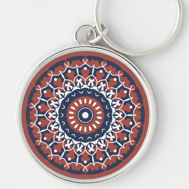 Mandala Design in red and blue colors keychain (Front)
