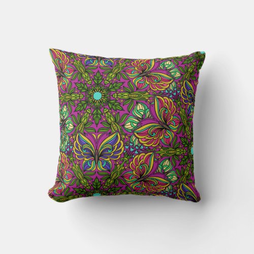 Mandala design in rich jewel tones throw pillow