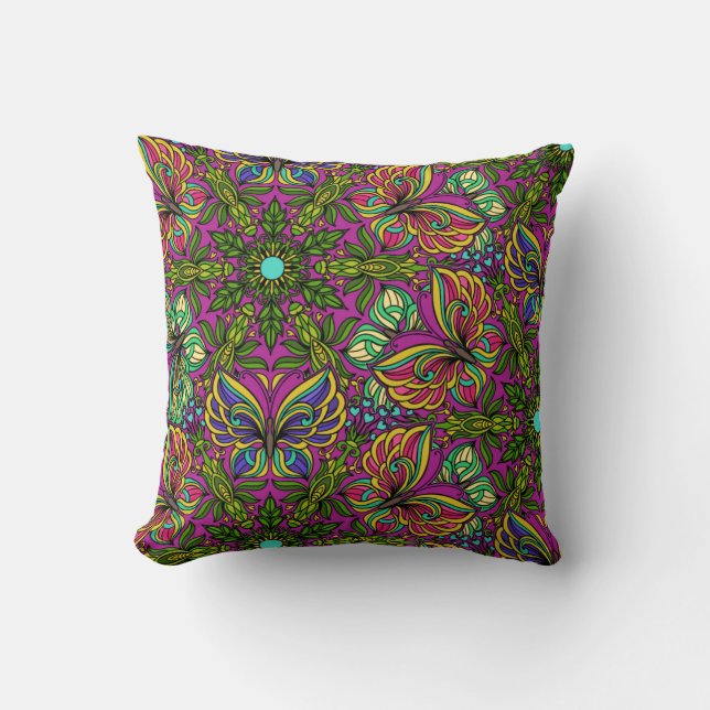 Mandala design in rich jewel tones throw pillow (Front)