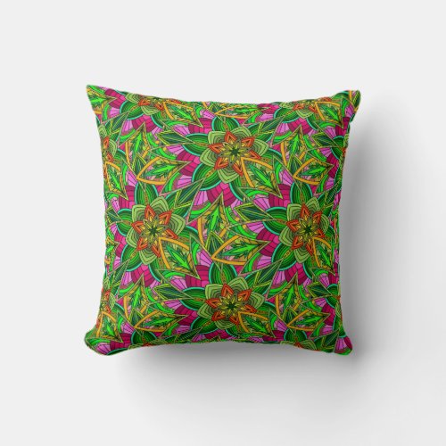 Mandala Design in Spingtime Garden Colors Throw Pillow