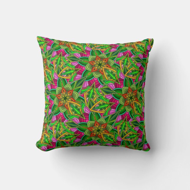 Mandala Design in Spingtime Garden Colors Throw Pillow (Front)