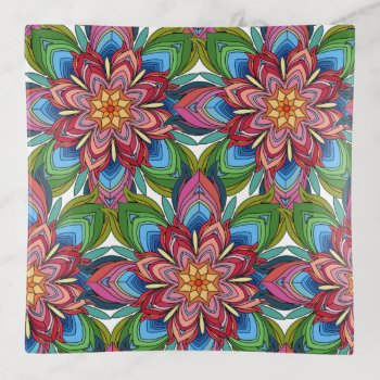 Mandala Design  Lotus Blossoms In Jewel Tones Trinket Tray by PicturesByDesign at Zazzle