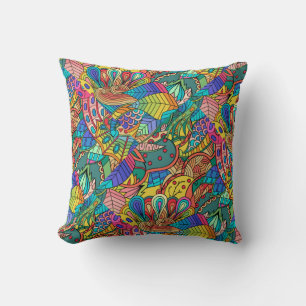 Mandala design, Multicolor Retro 60s Throw Pillow