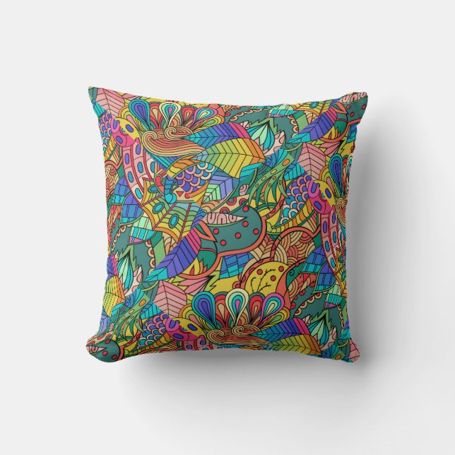 Mandala design, Multicolor Retro 60s Throw Pillow (Front)