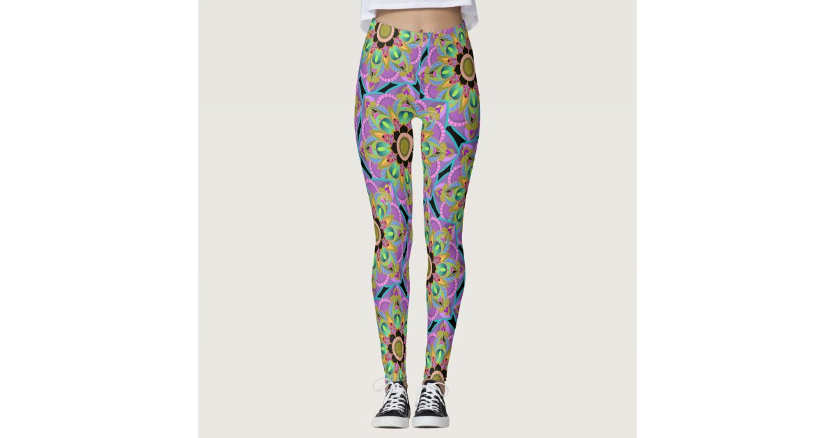 Mandala Design, Neon Flower Power! Leggings | Zazzle